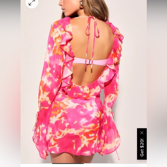 Sandy and Stunning Hot Pink Abstract Print Sheer Swim Cover-Up - Picture 2 of 2